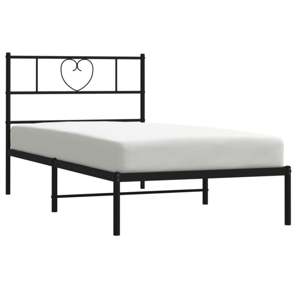 Estructura cama sin colchón con cabecero metal negro 80x200
