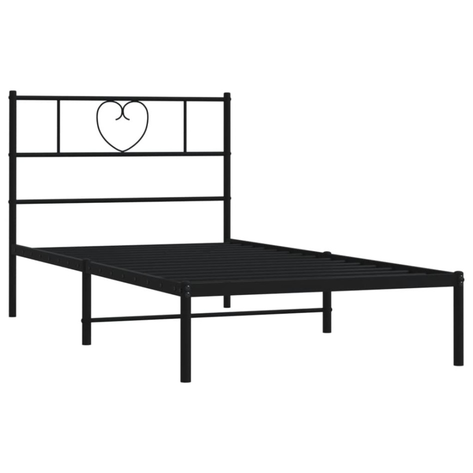 Estructura cama sin colchón con cabecero metal negro 80x200
