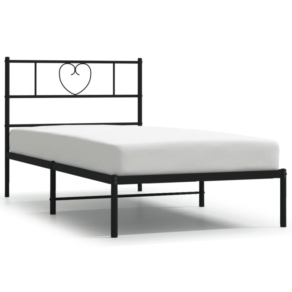 Estructura cama sin colchón con cabecero metal negro 90x200