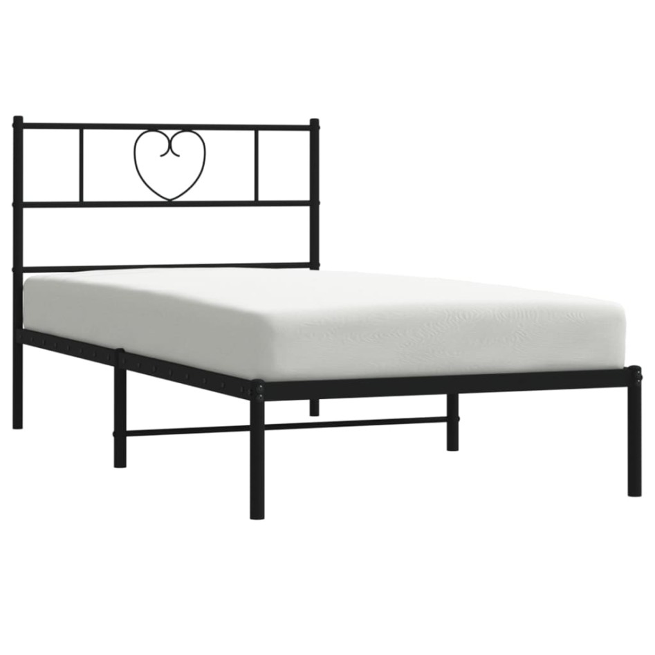 Estructura cama sin colchón con cabecero metal negro 90x200