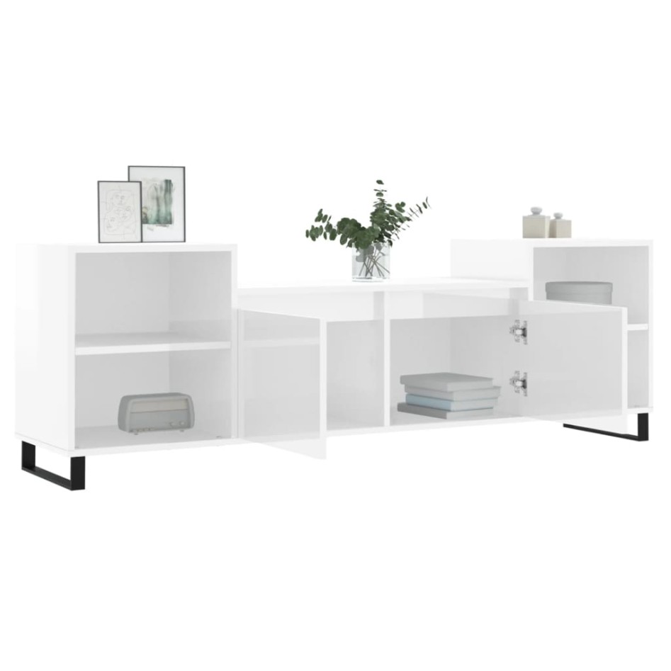 Mueble para TV madera contrachapada blanco brillo 160x35x55
