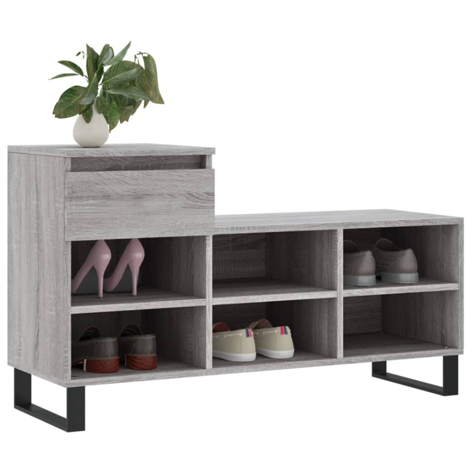 Mueble zapatero madera contrachapada gris Sonoma 102x36x60