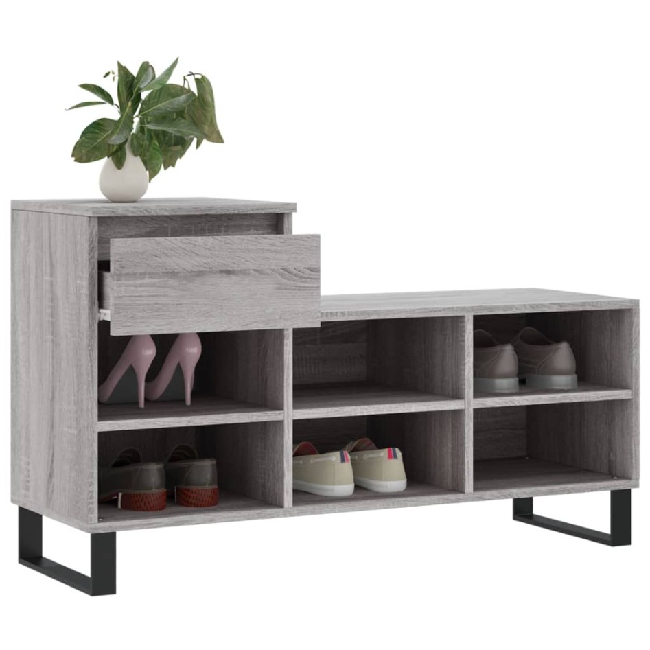 Mueble zapatero madera contrachapada gris Sonoma 102x36x60
