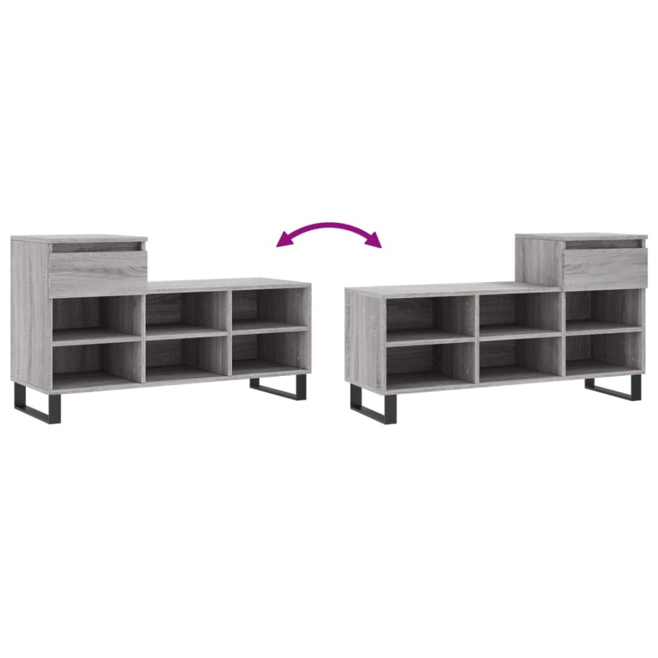 Mueble zapatero madera contrachapada gris Sonoma 102x36x60