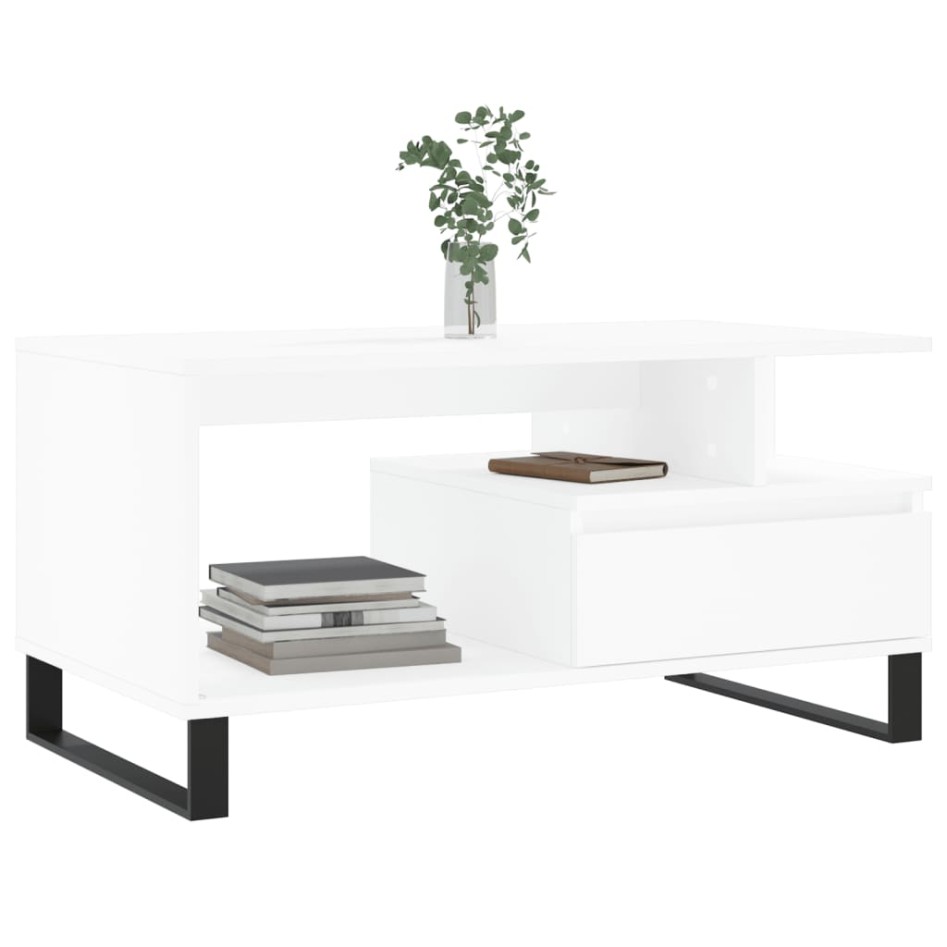 Mesa de centro madera contrachapada blanca 90x49x45