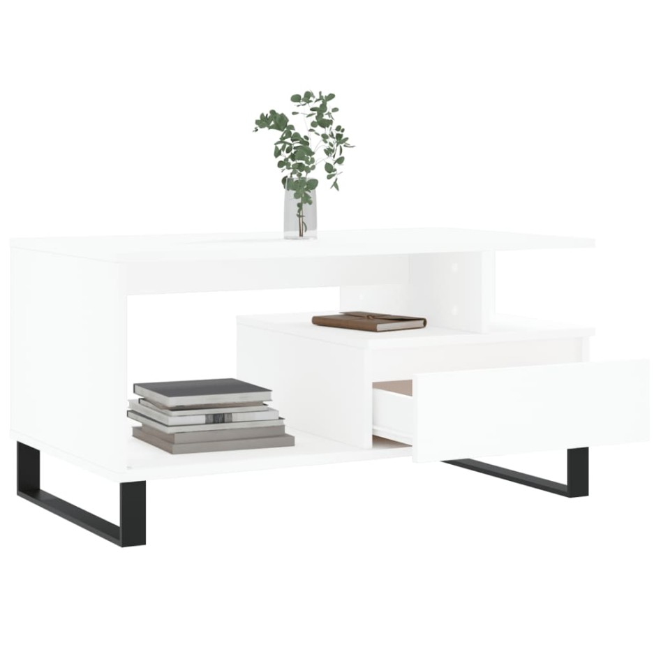Mesa de centro madera contrachapada blanca 90x49x45