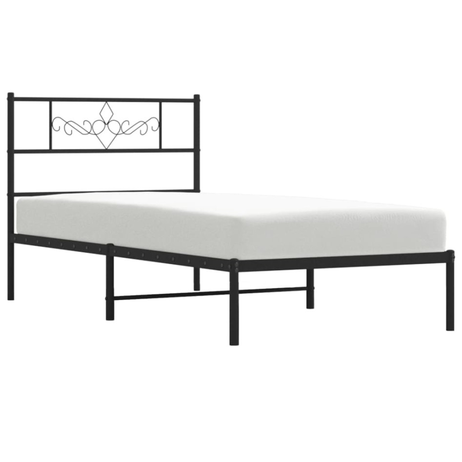 Estructura cama sin colchón con cabecero metal negro 75x190