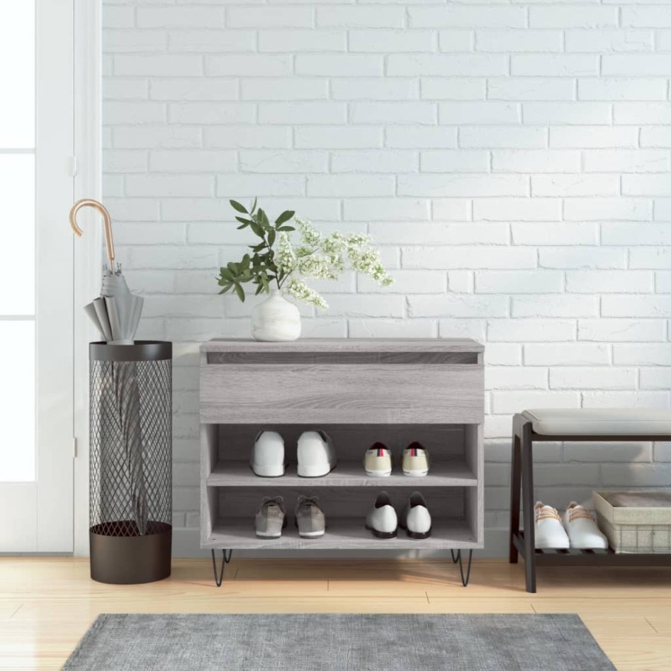 Mueble zapatero madera contrachapada gris Sonoma 70x36x60