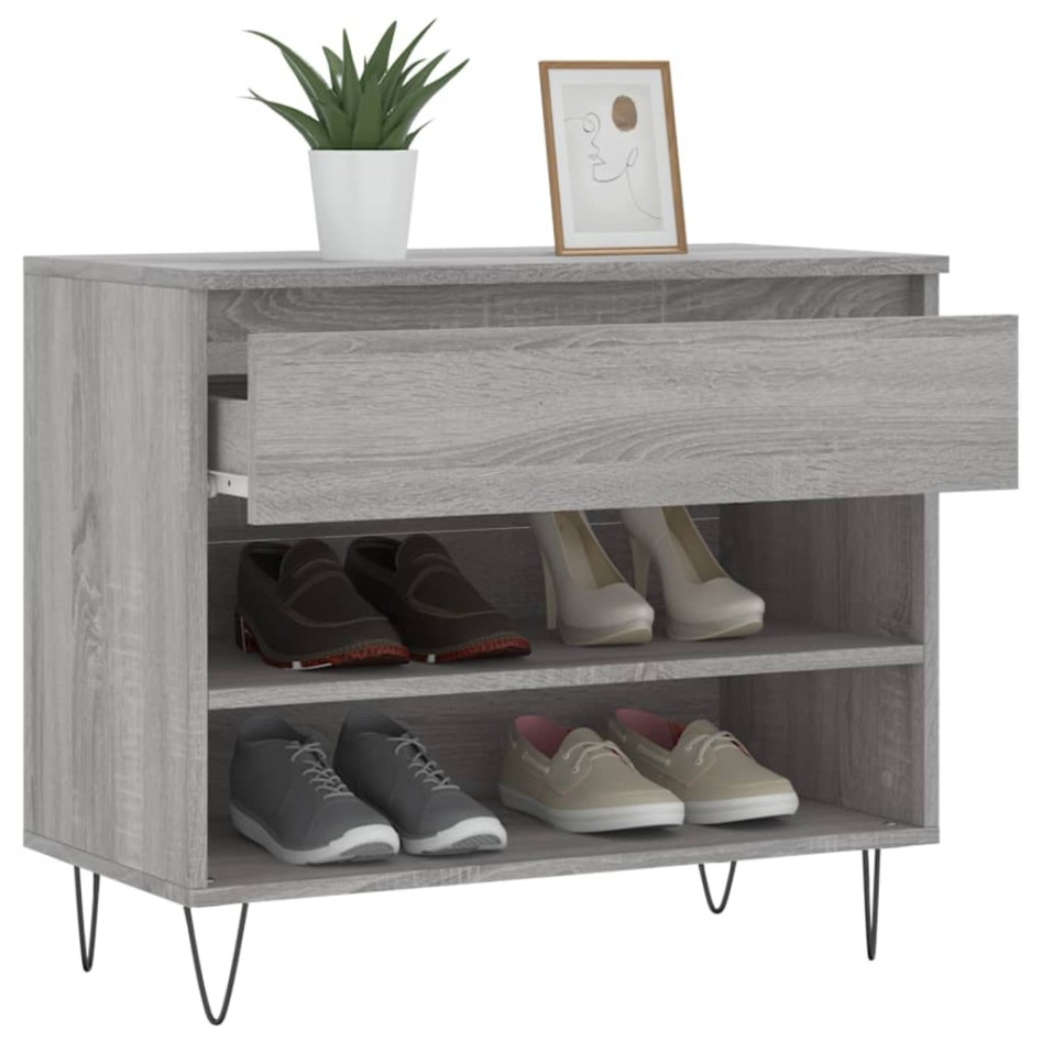 Mueble zapatero madera contrachapada gris Sonoma 70x36x60