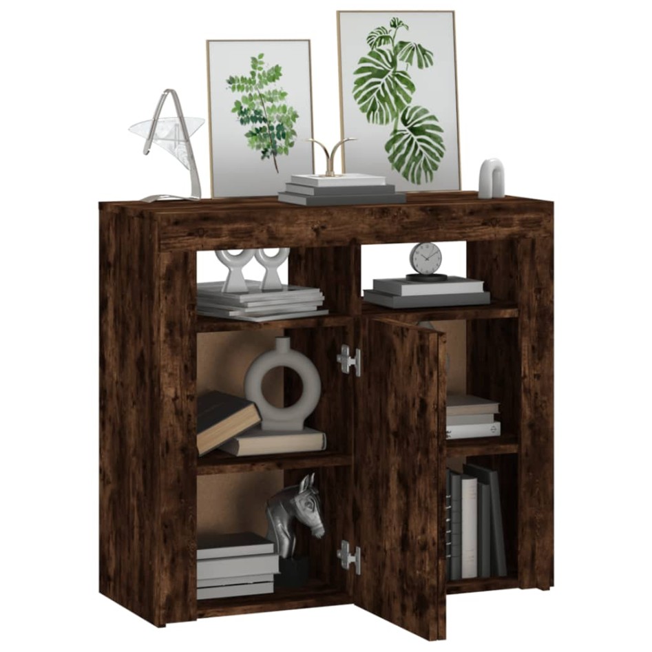 Aparador con luces LED roble ahumado 80x35x75