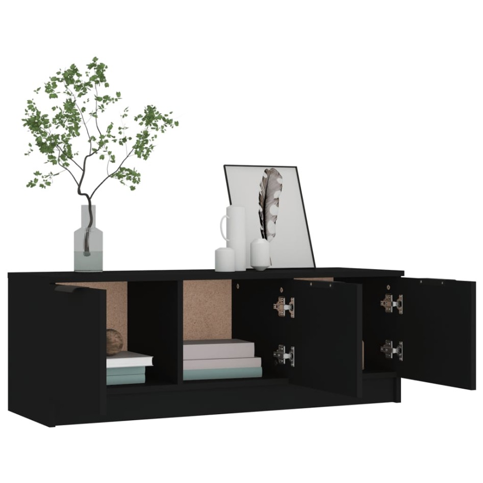 Mueble de TV madera contrachapada negro 102x35x36,5
