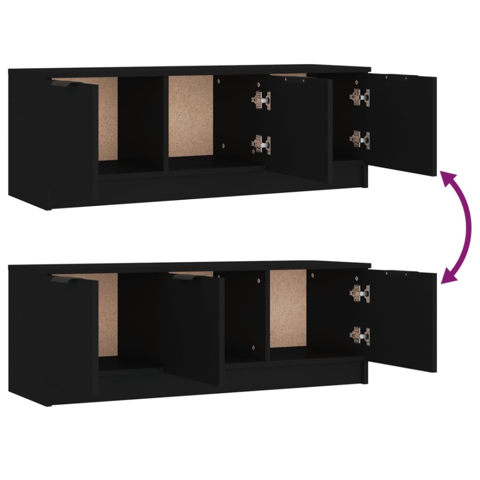 Mueble de TV madera contrachapada negro 102x35x36,5