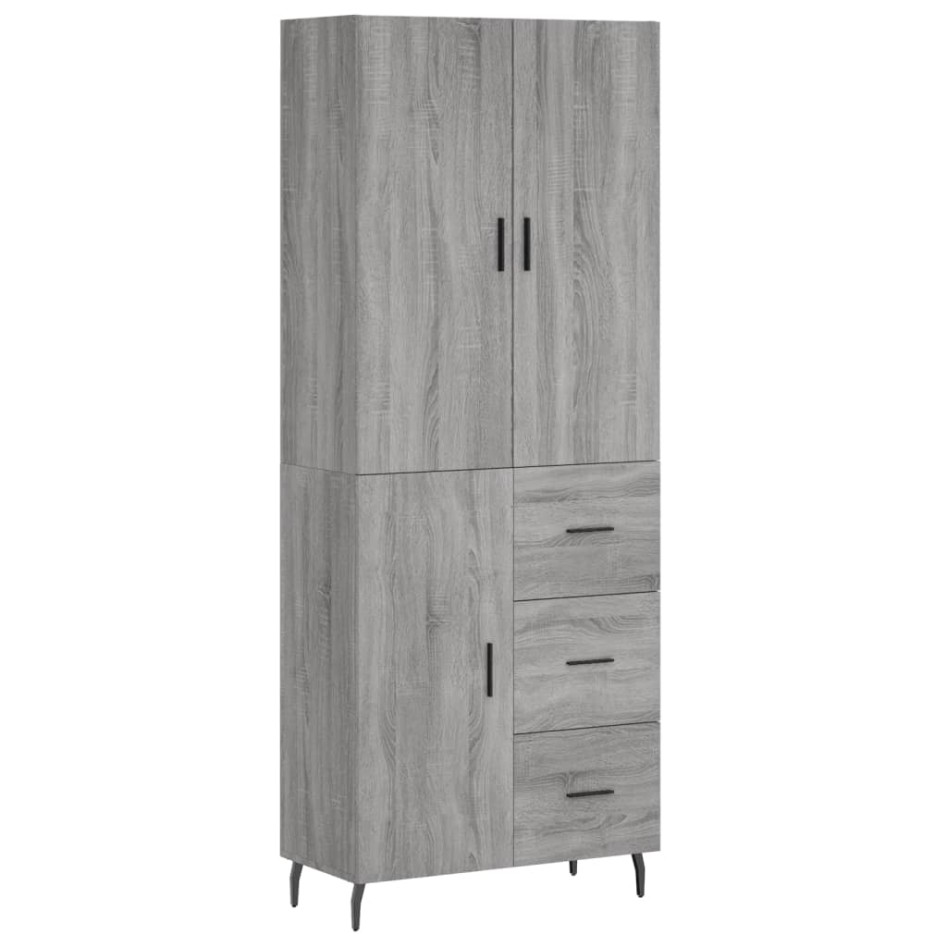 Aparador alto madera contrachapada gris sonoma 69,5x34x180