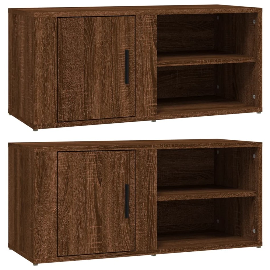 Mueble TV 2 uds madera contrachapada roble marrón