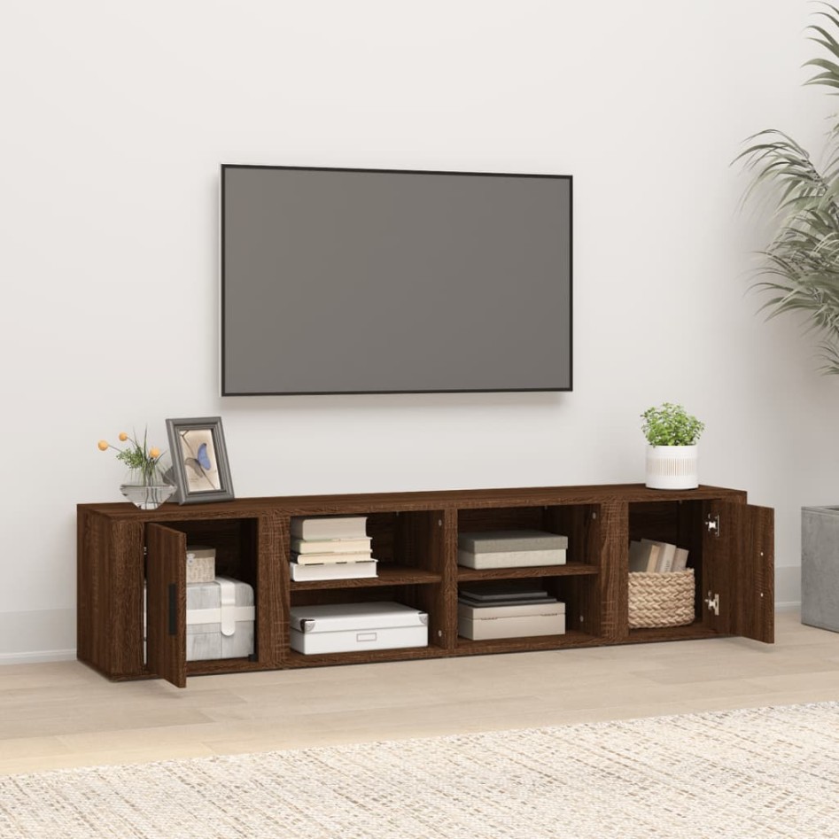 Mueble TV 2 uds madera contrachapada roble marrón