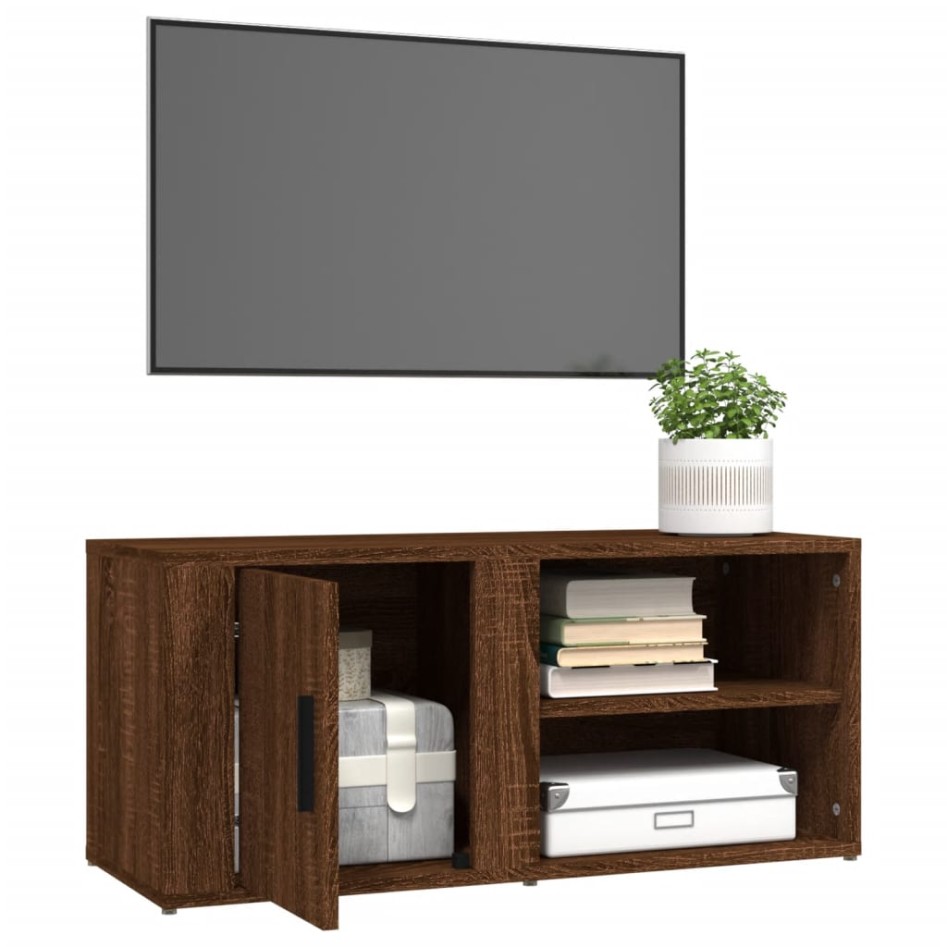 Mueble TV 2 uds madera contrachapada roble marrón