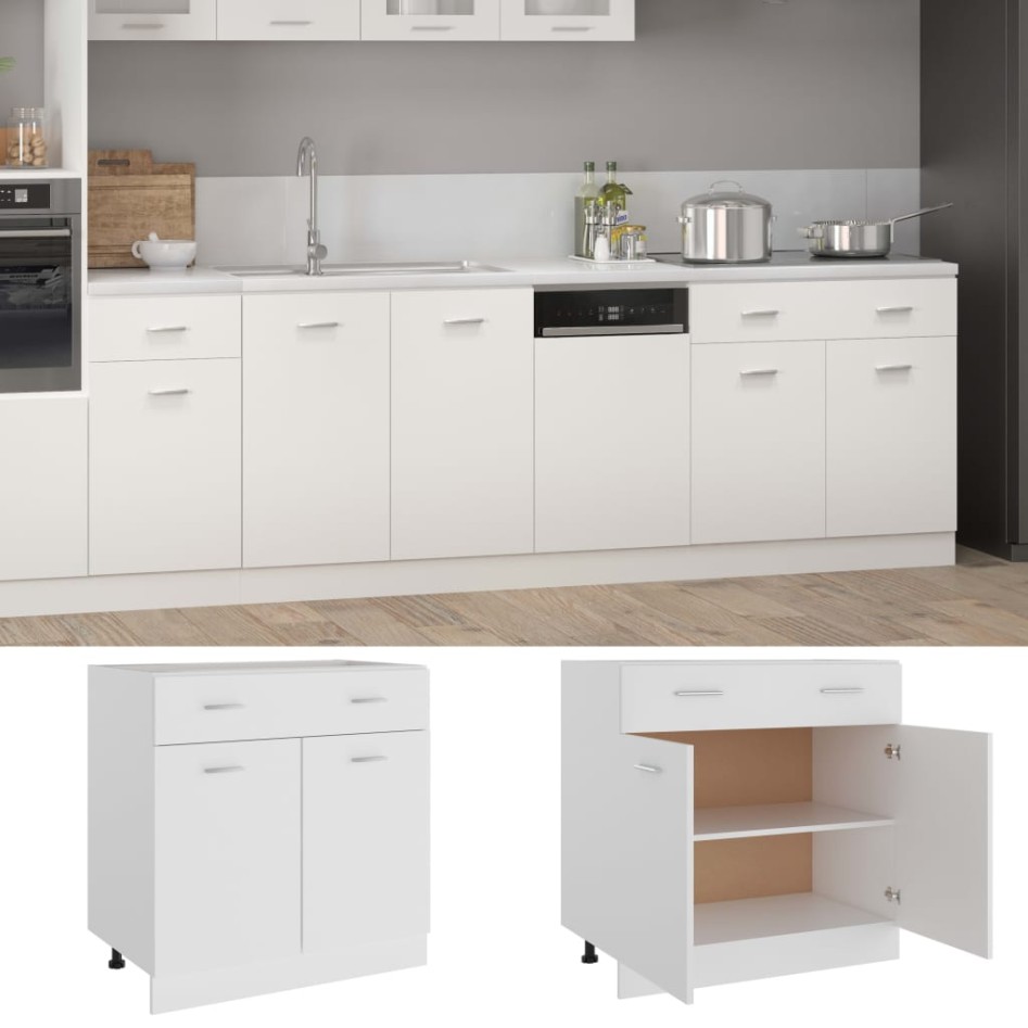 Armario inferior de cocina madera blanco 80x46x81,5