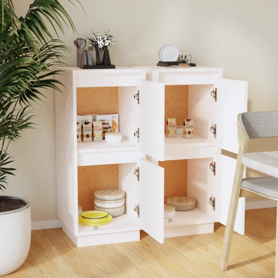 Aparador 2 uds madera maciza de pino blanco 31,5x34x75