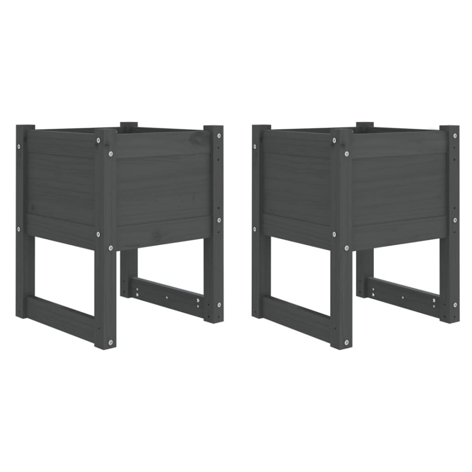 Jardinera 2 unidades madera maciza de pino gris 40x40x52,5