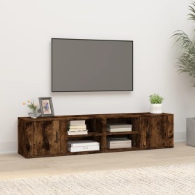 Mueble TV 2 uds madera contrachapada roble ahumado