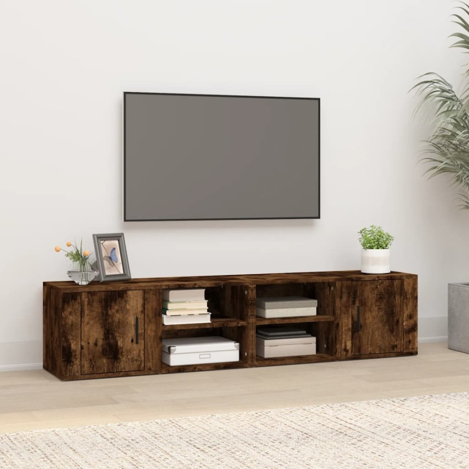 Mueble TV 2 uds madera contrachapada roble ahumado