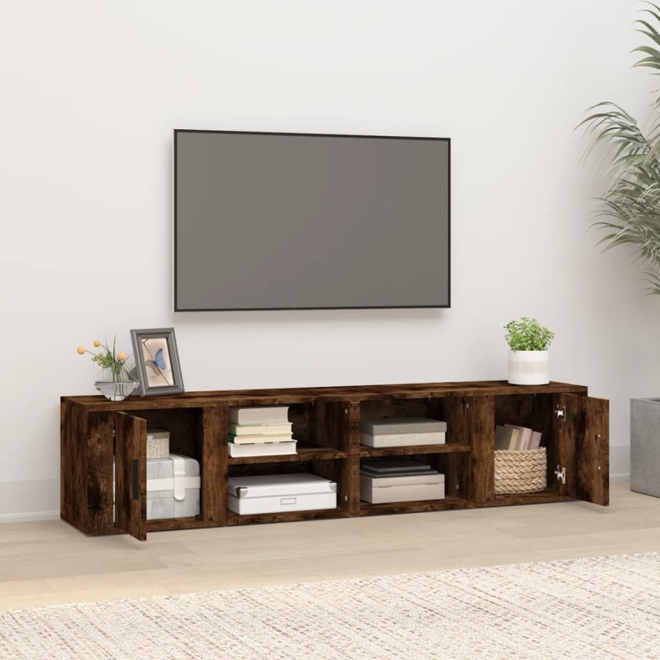 Mueble TV 2 uds madera contrachapada roble ahumado