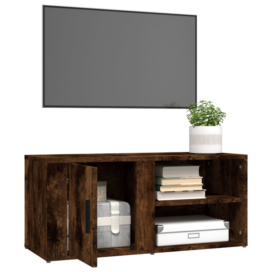 Mueble TV 2 uds madera contrachapada roble ahumado
