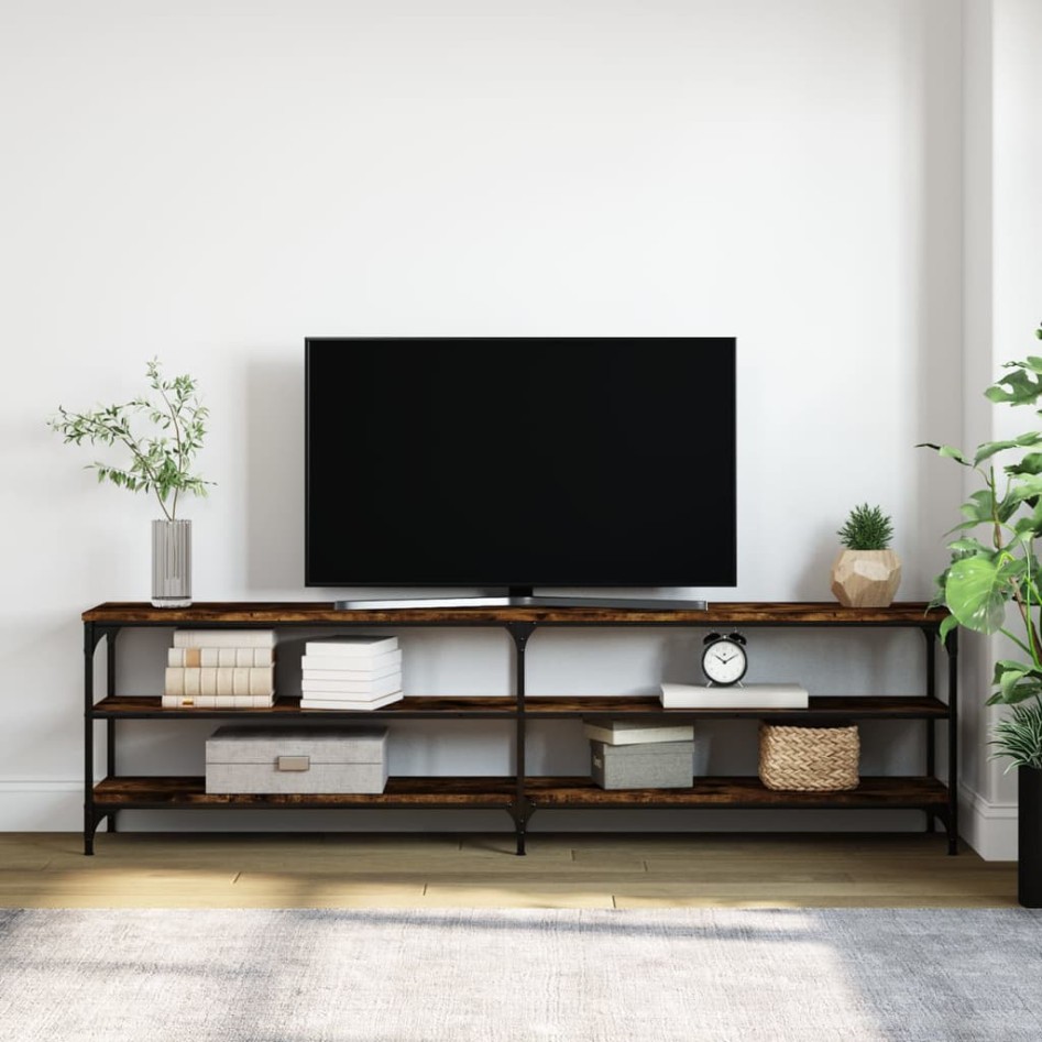 Mueble TV metal y madera contrachapada roble humo