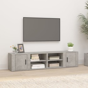 Mueble TV 2 uds madera contrachapada gris hormigón