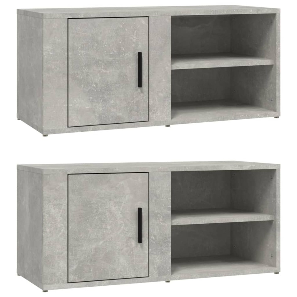 Mueble TV 2 uds madera contrachapada gris hormigón