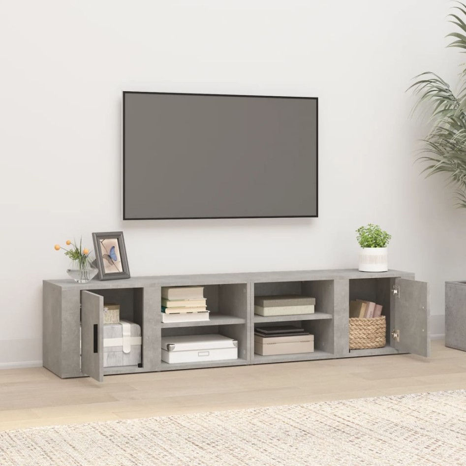 Mueble TV 2 uds madera contrachapada gris hormigón