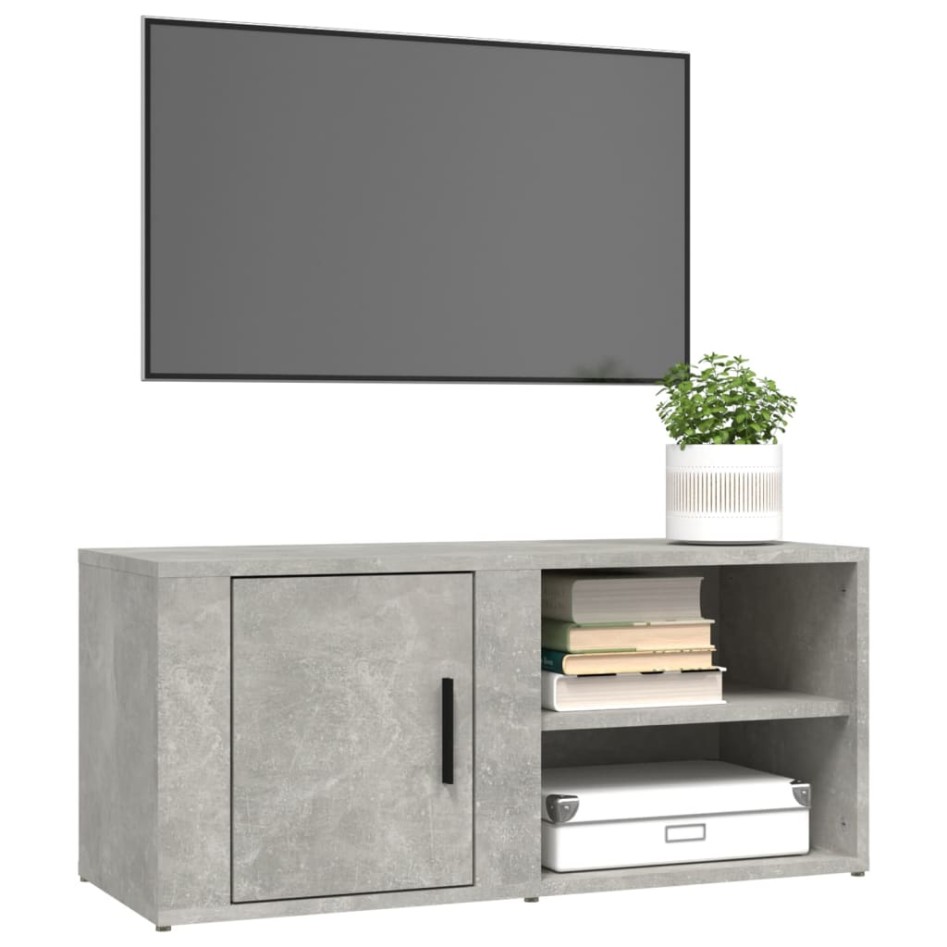 Mueble TV 2 uds madera contrachapada gris hormigón