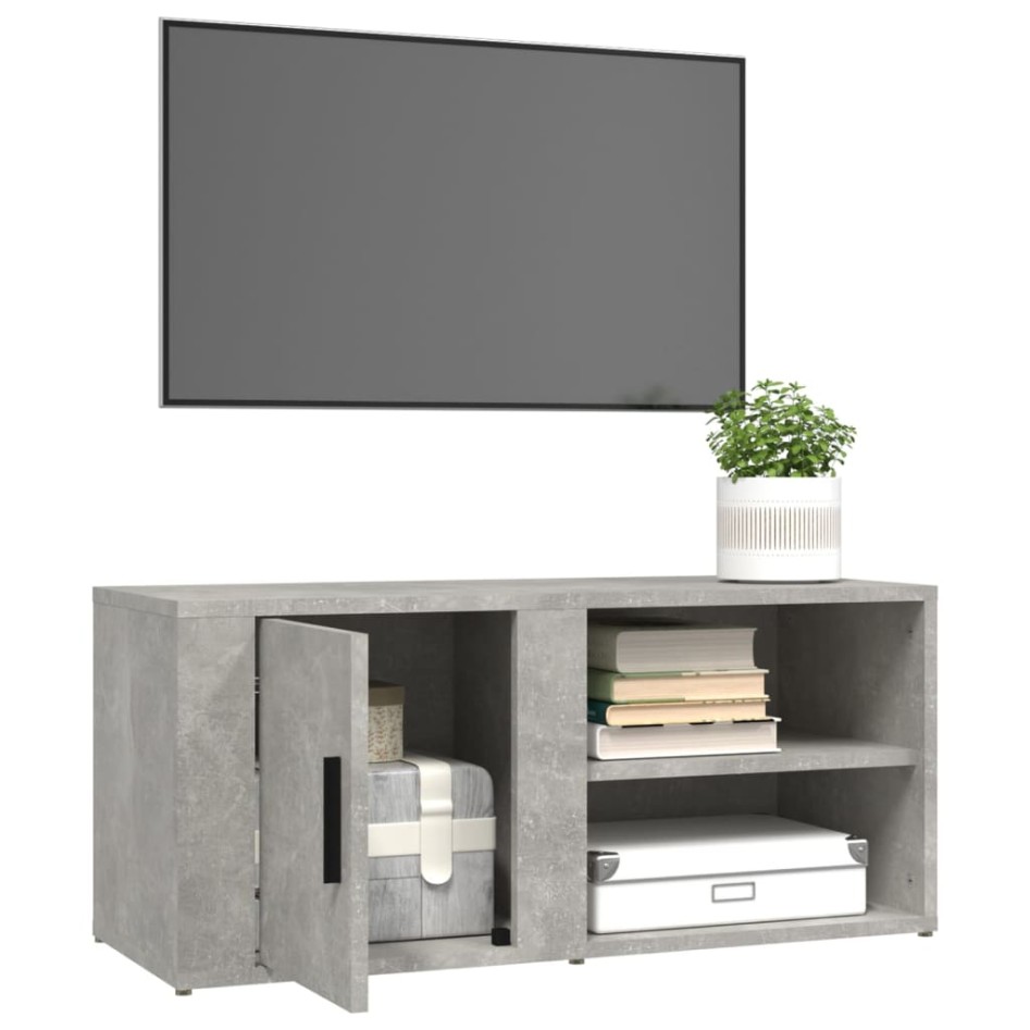 Mueble TV 2 uds madera contrachapada gris hormigón