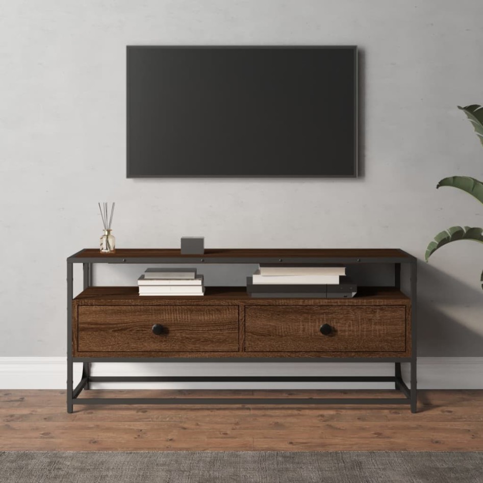 Mueble de TV madera contrachapada roble marrón 100x35x45