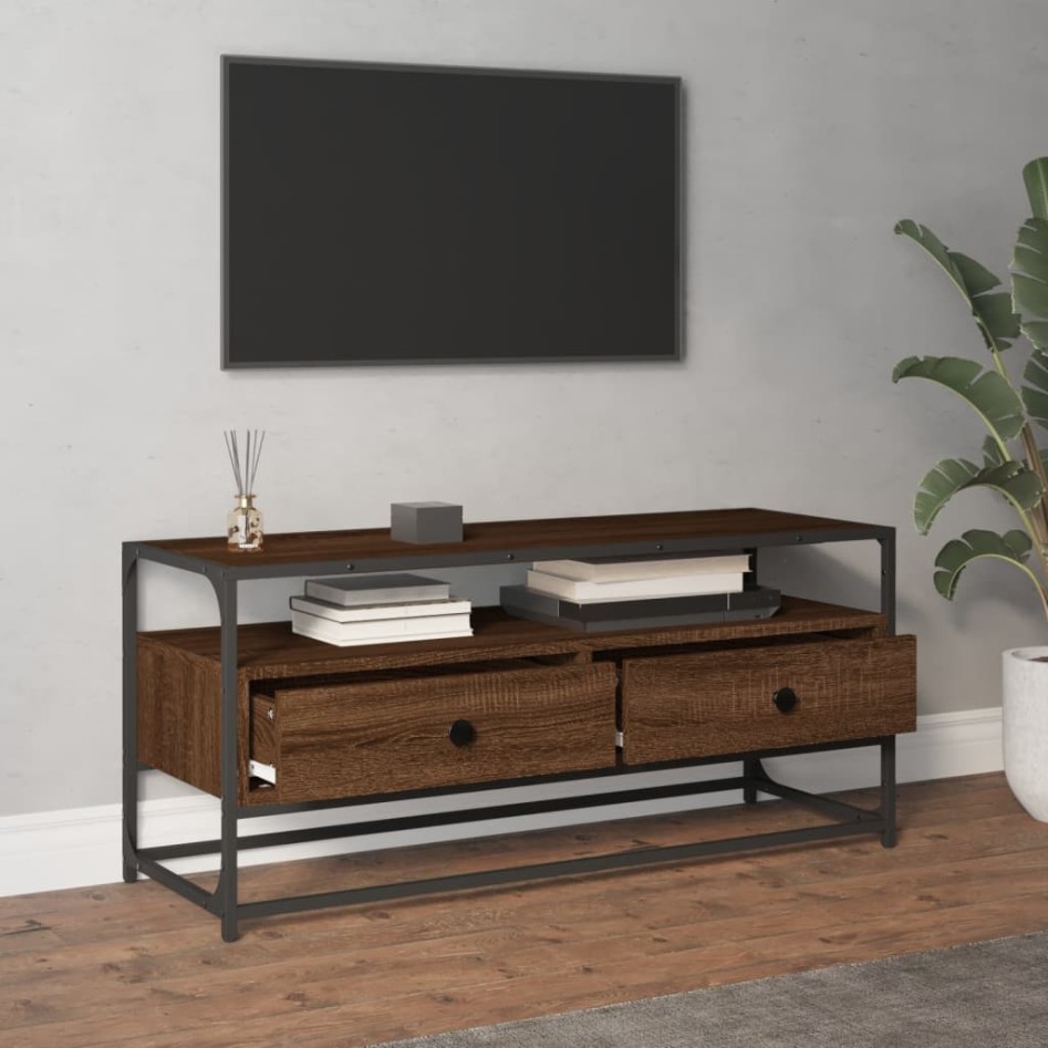 Mueble de TV madera contrachapada roble marrón 100x35x45