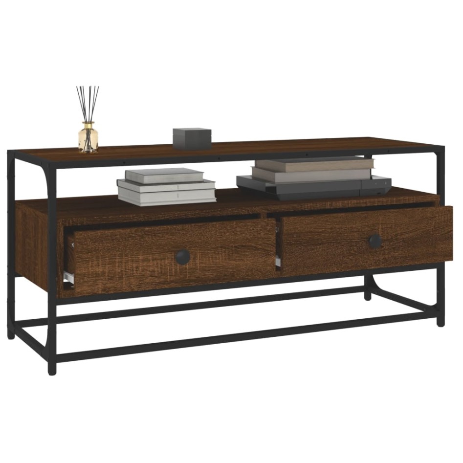 Mueble de TV madera contrachapada roble marrón 100x35x45