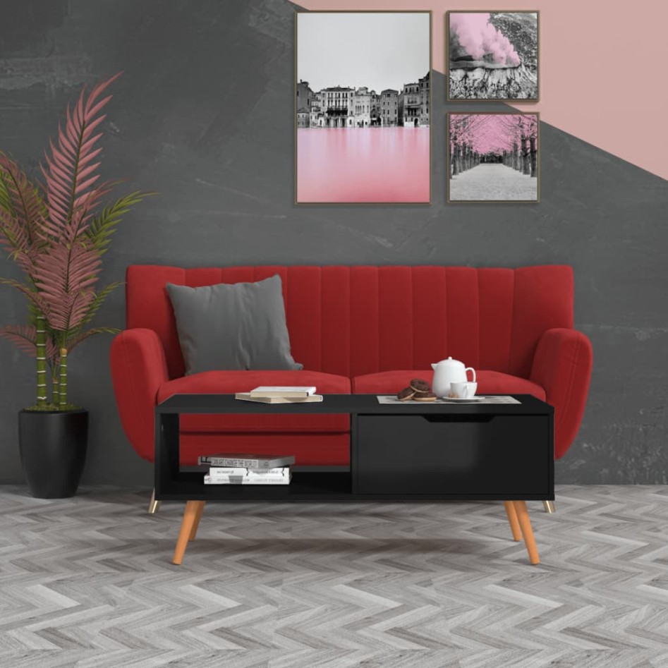 Mesa de centro madera ingeniería negro brillante 100x49,5x43