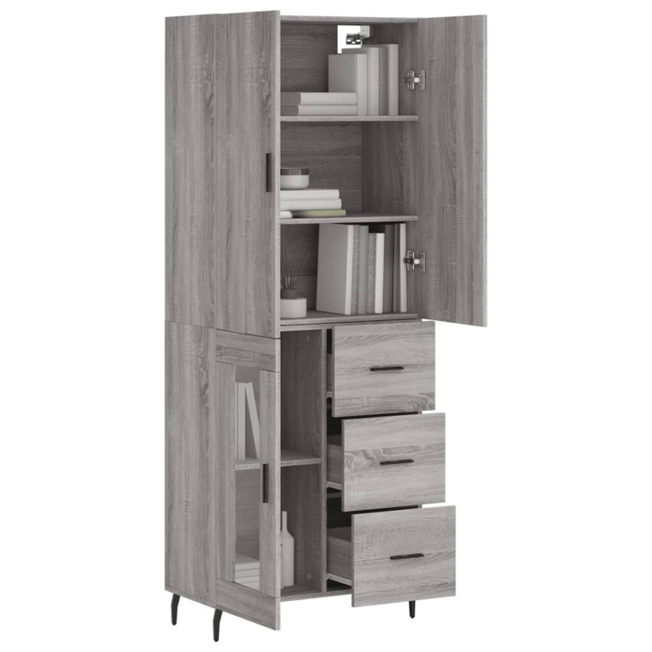 Aparador alto madera contrachapada gris sonoma 69,5x34x180