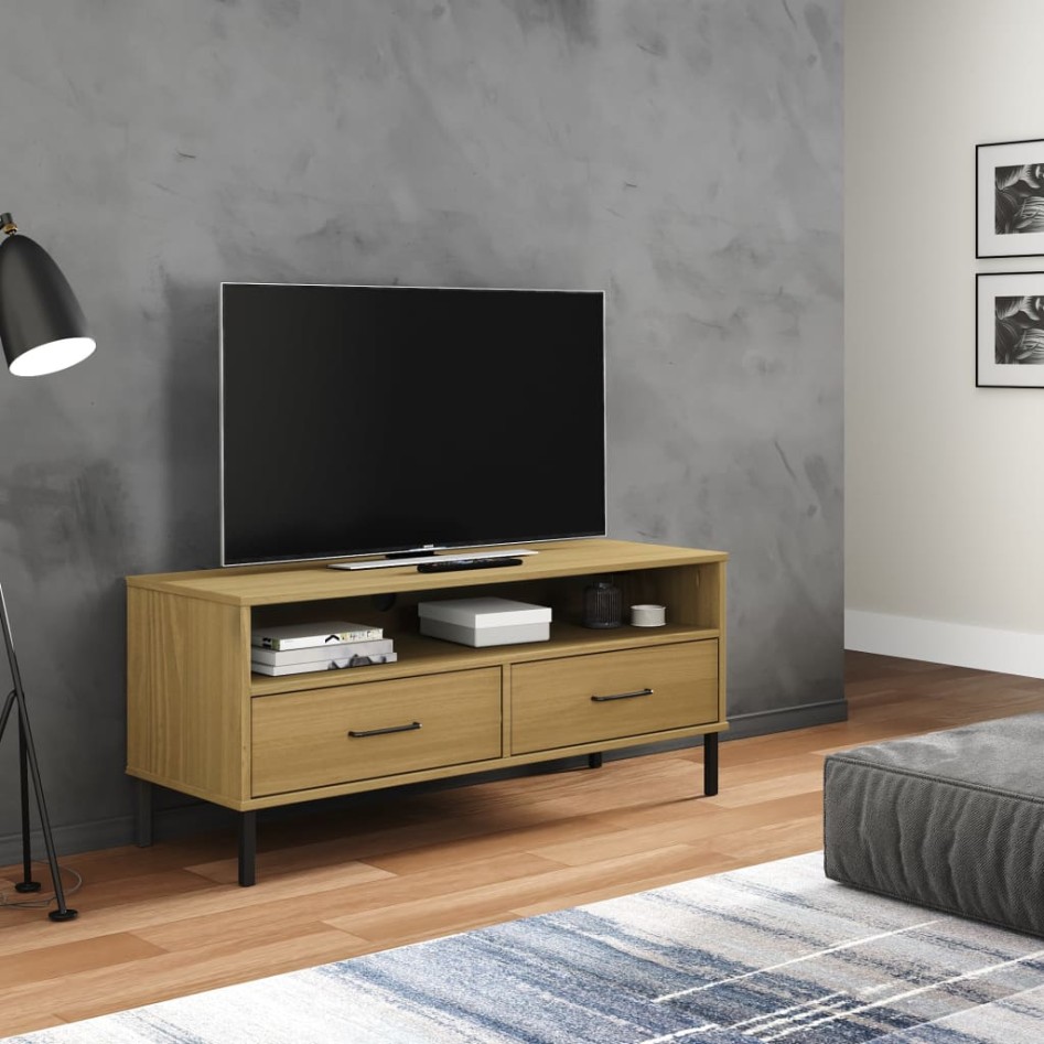 Mueble de TV con patas de metal OSLO madera maciza pino