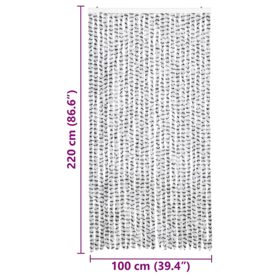 Cortina mosquitera de chenilla gris claro y oscuro 100x220