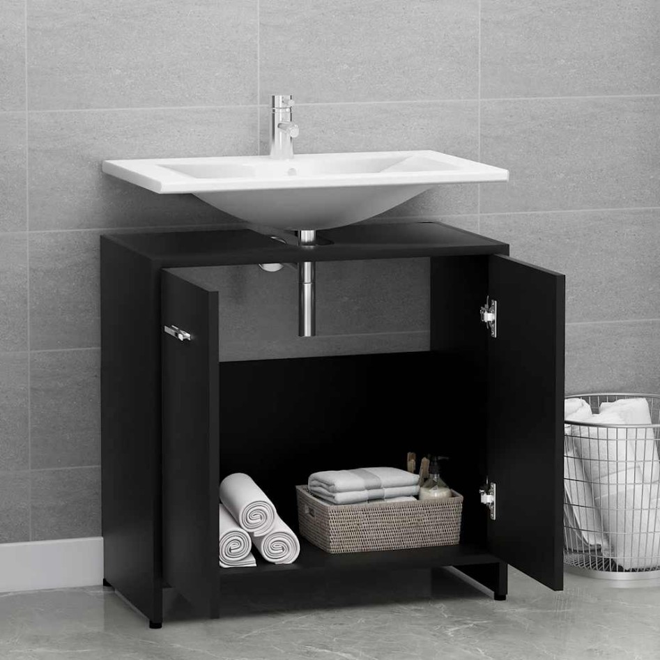 Armario de baño madera contrachapada negro 60x33x61