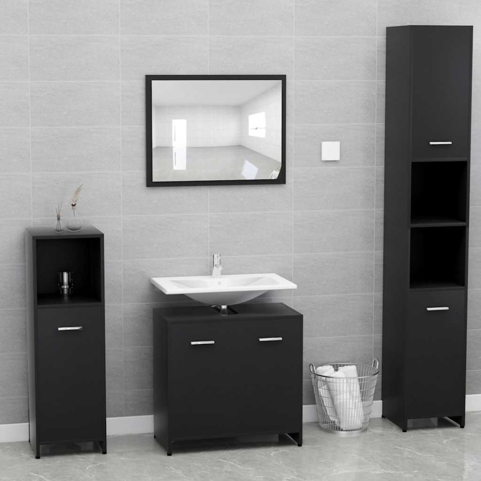 Armario de baño madera contrachapada negro 60x33x61