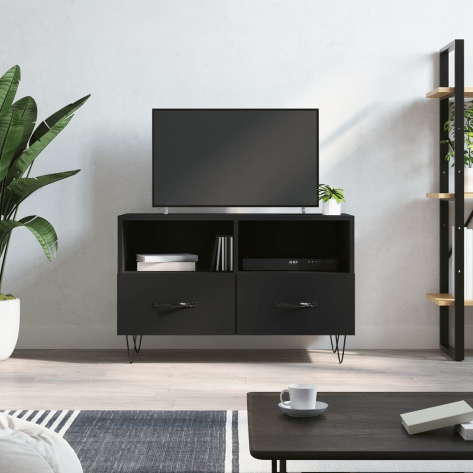 Mueble para TV madera contrachapada negro 80x36x50