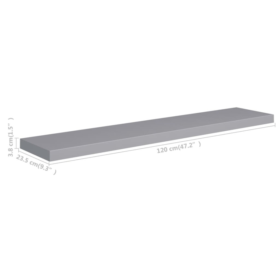Estantes flotantes de pared 2 uds MDF gris 120x23,5x3,8
