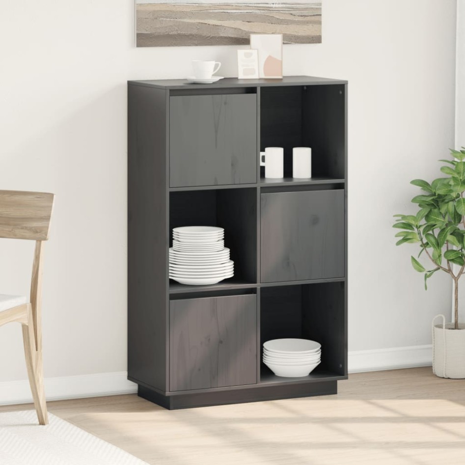 Aparador alto de madera maciza de pino gris 74x35x117