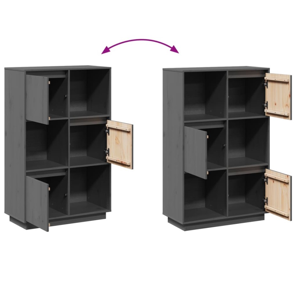 Aparador alto de madera maciza de pino gris 74x35x117