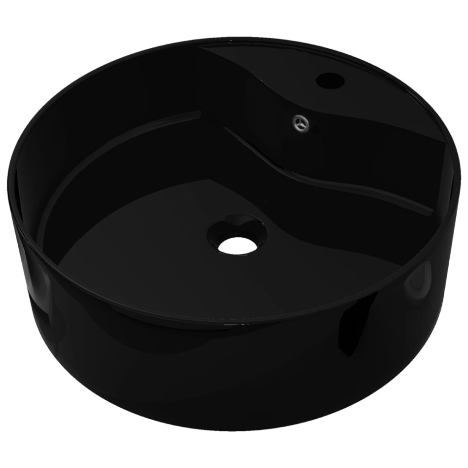 Lavabo de cerámica con agujero para grifo/desagüe negro