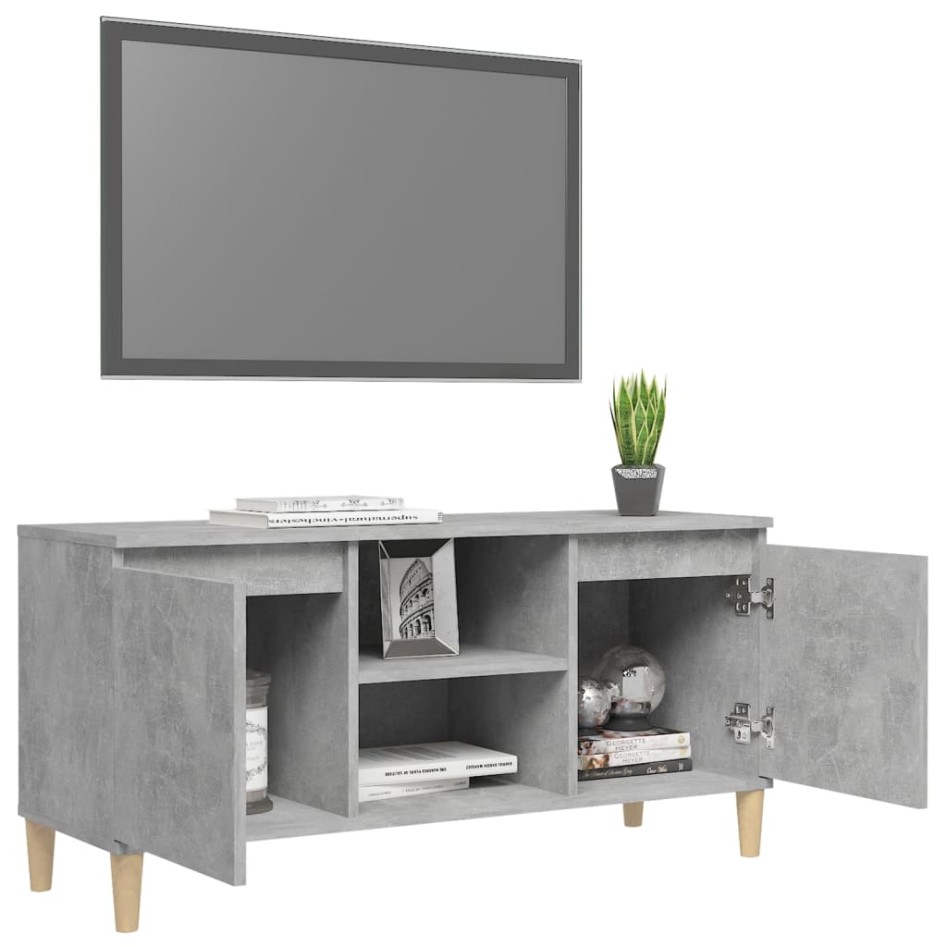 Mueble de TV patas madera maciza gris hormigón 103,5x35x50