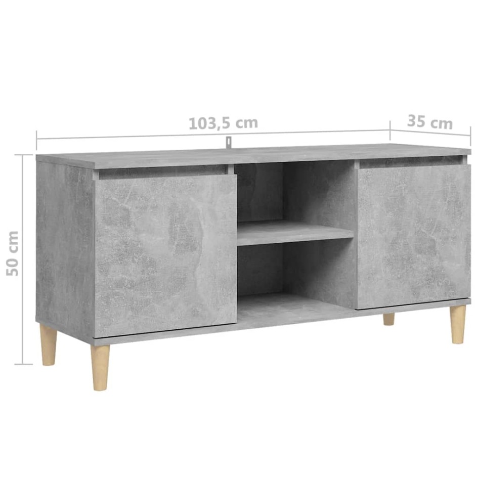 Mueble de TV patas madera maciza gris hormigón 103,5x35x50