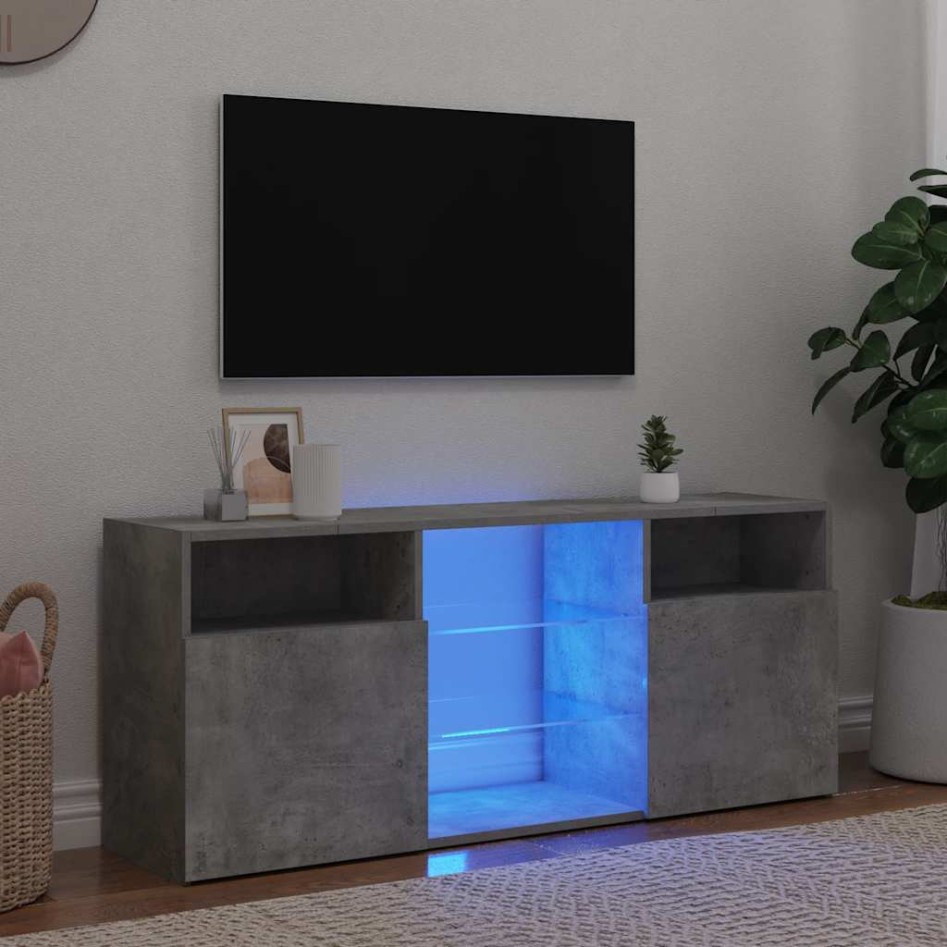 Mueble de TV con luces LED gris hormigón 120x30x50